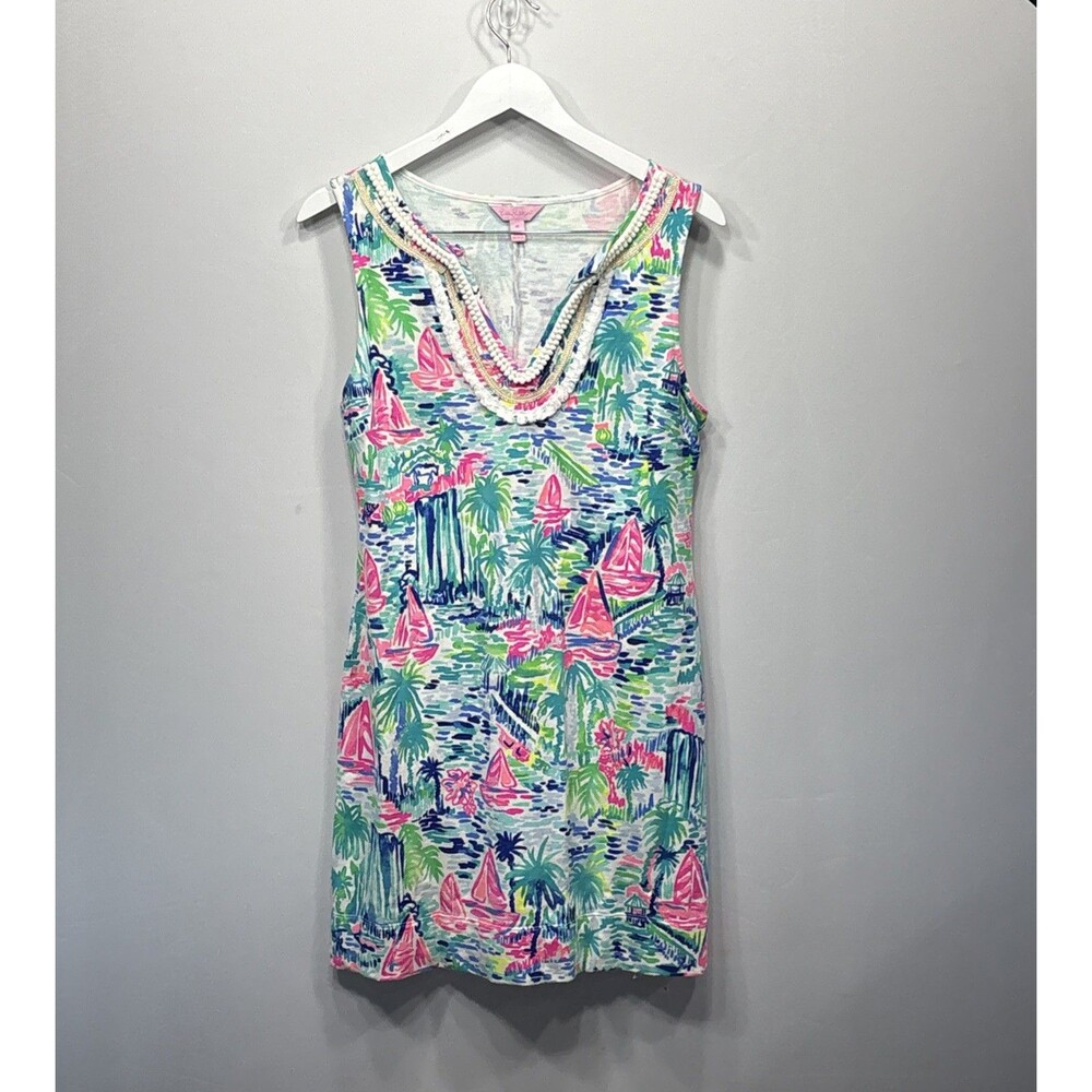 Lilly Pulitzer Harper Shift Mini Dress Multi Coral Bay M Resort Coastal Beach